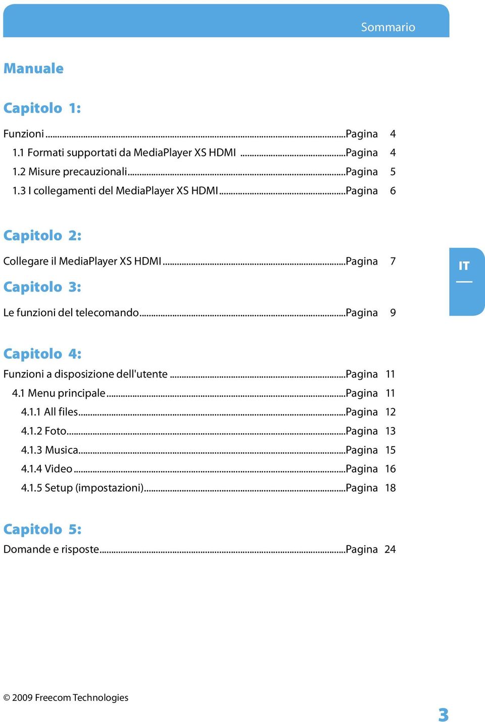 ..pagina 9 Capitolo : Funzioni a disposizione dell'utente...pagina 11.1 Menu principale...pagina 11.1.1 All files...pagina 12.1.2 Foto...Pagina 13.