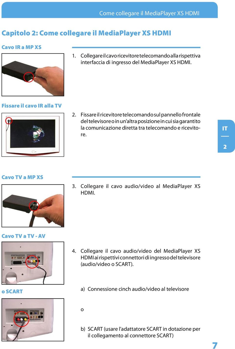 Fissare il ricevitore telecomando sul pannello frontale del televisore o in un'altra posizione in cui sia garantito la comunicazione diretta tra telecomando e ricevitore. Cavo TV a MP XS 3.