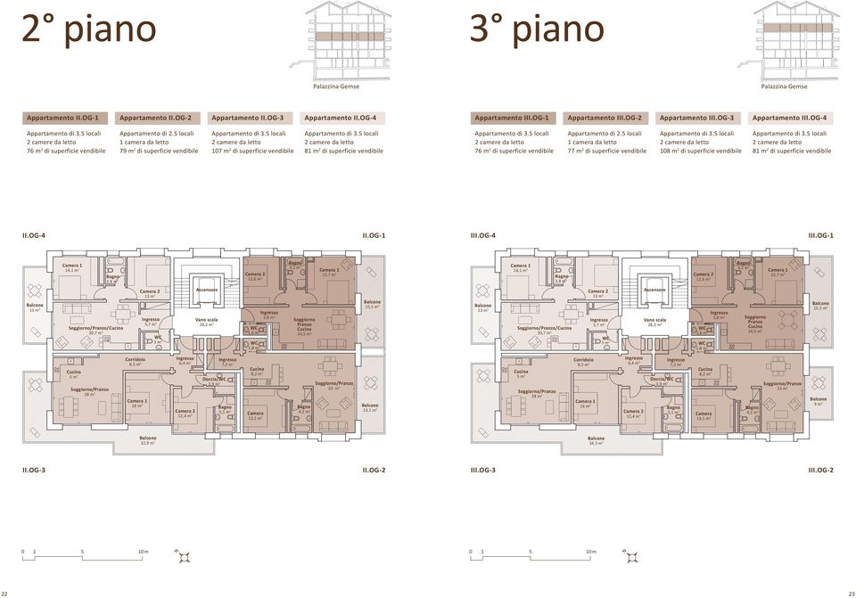 5 locali 1 camera da letto 79 m 2 di superficie vendibile 107 m 2 di superficie vendibile 81 m 2 di superficie vendibile 76 m 2 di superficie vendibile Appartamento di 2.