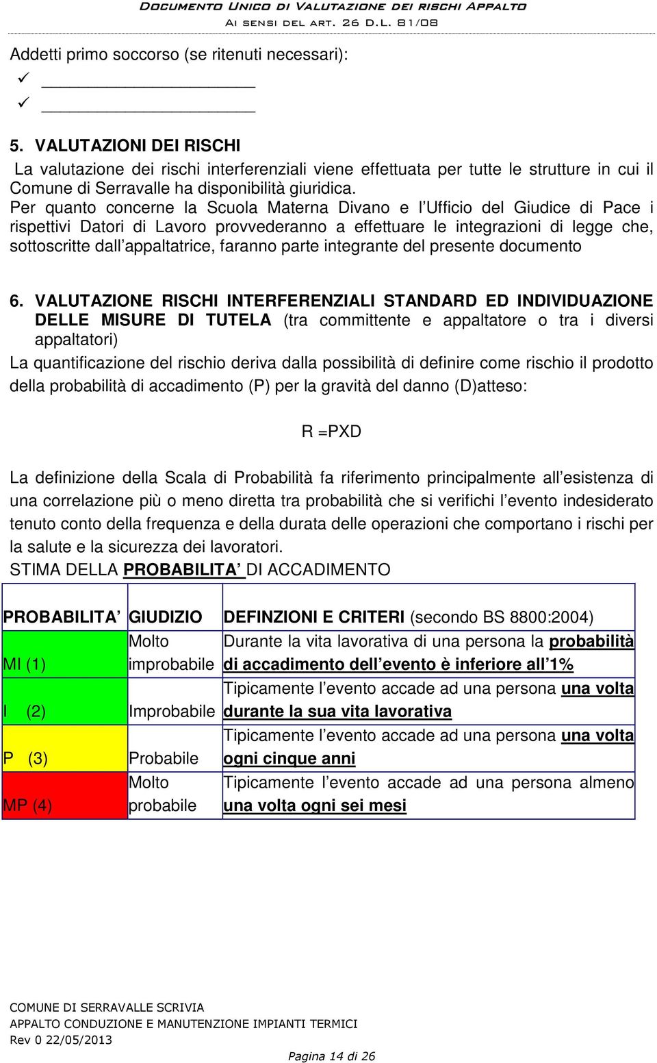 Per quanto concerne la Scuola Materna Divano e l Ufficio del Giudice di Pace i rispettivi Datori di Lavoro provvederanno a effettuare le integrazioni di legge che, sottoscritte dall appaltatrice,