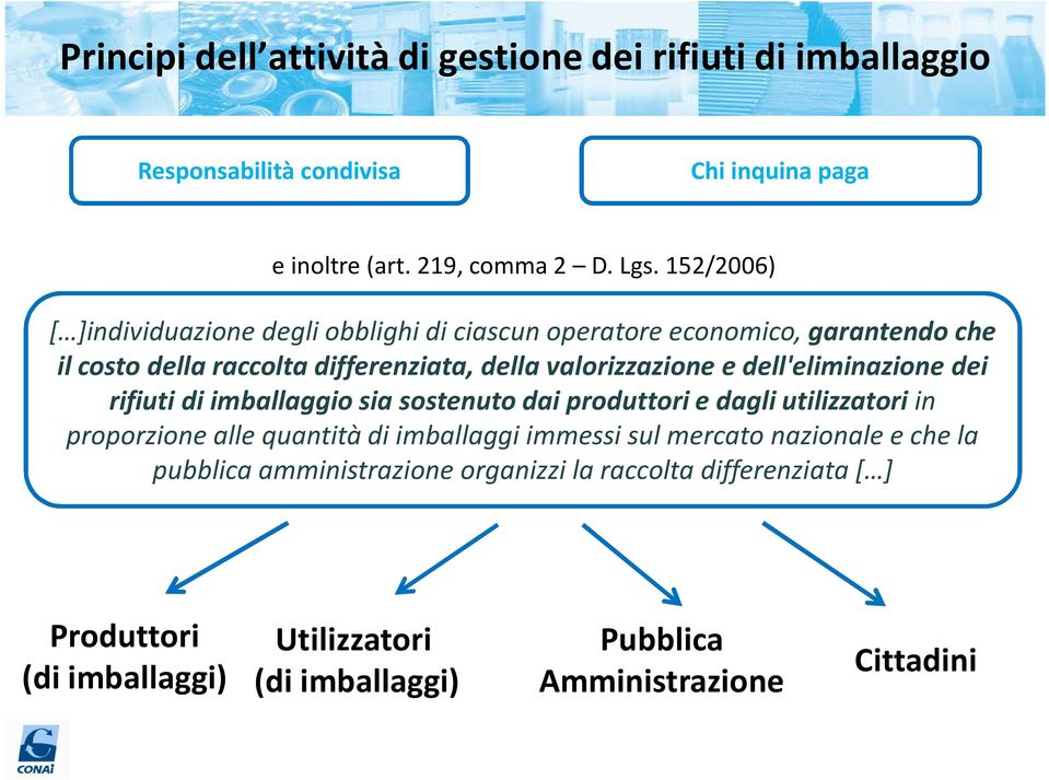 dell'eliminazione dei rifiuti di imballaggio sia sostenuto dai produttori e dagli utilizzatori in proporzione alle quantità di imballaggi immessi sul