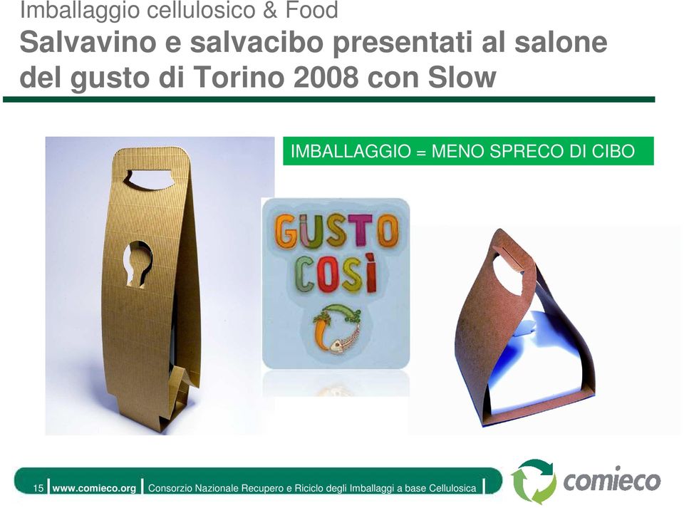 IMBALLAGGIO = MENO SPRECO DI CIBO 15 www.comieco.