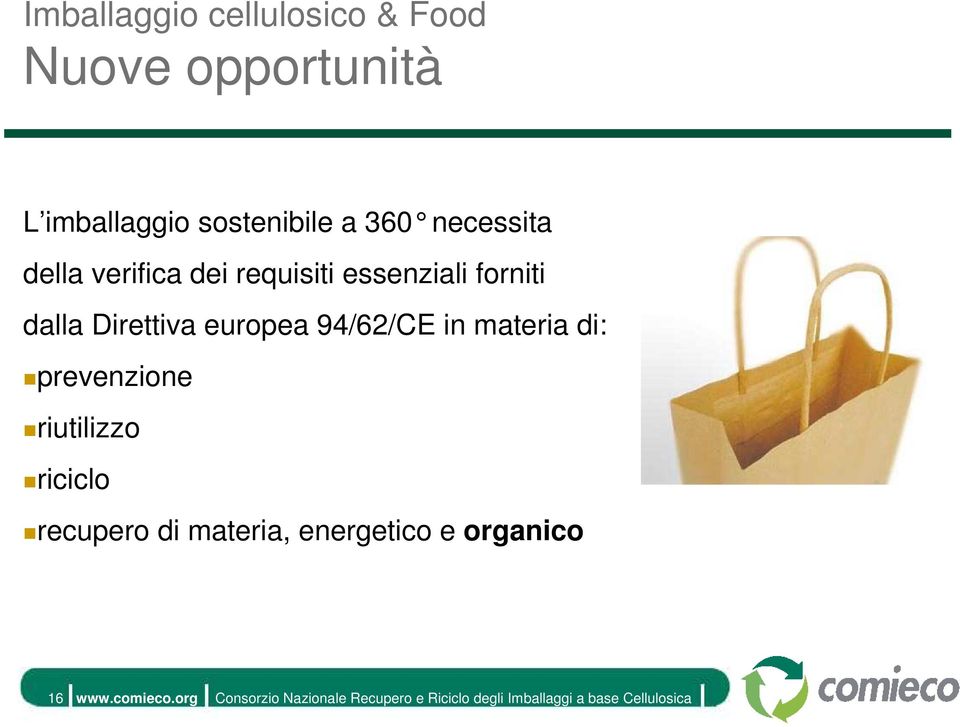 94/62/CE in materia di: prevenzione riutilizzo riciclo recupero di materia, energetico e