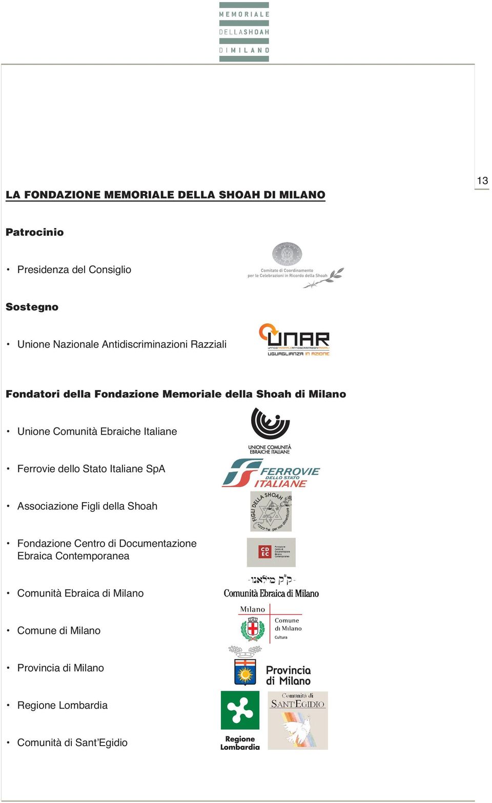 Italiane Ferrovie dello Stato Italiane SpA Associazione Figli della Shoah Fondazione Centro di Documentazione