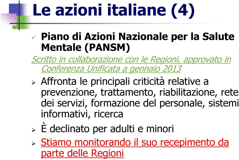 relative a prevenzione, trattamento, riabilitazione, rete dei servizi, formazione del personale, sistemi