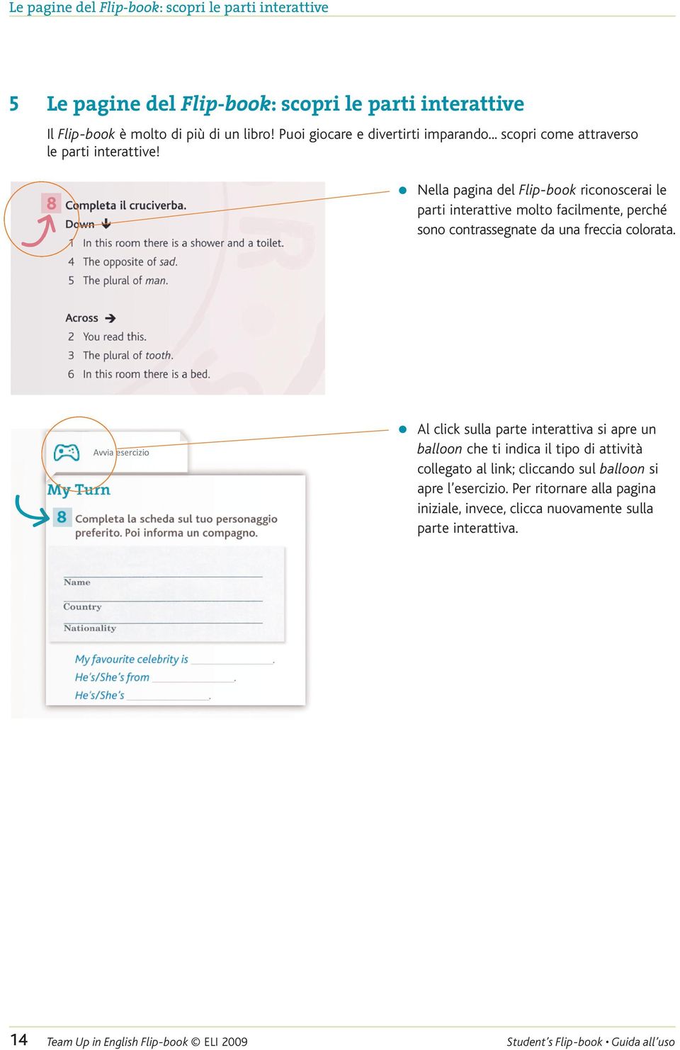 Nella pagina del Flip-book riconoscerai le parti interattive molto facilmente, perché sono contrassegnate da una freccia colorata.