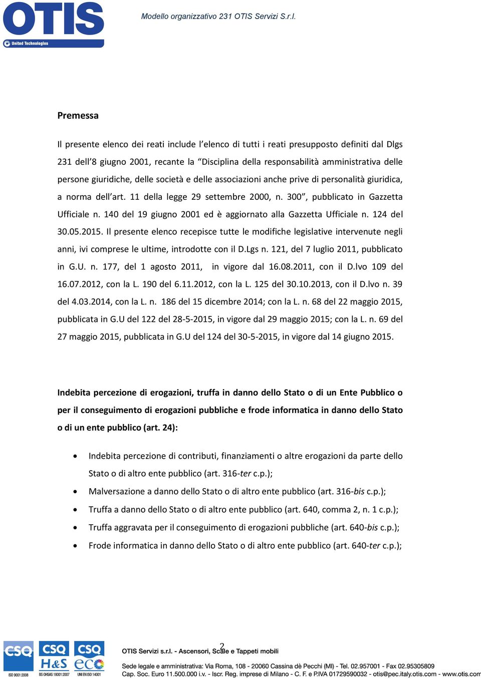 140 del 19 giugno 2001 ed è aggiornato alla Gazzetta Ufficiale n. 124 del 30.05.2015.