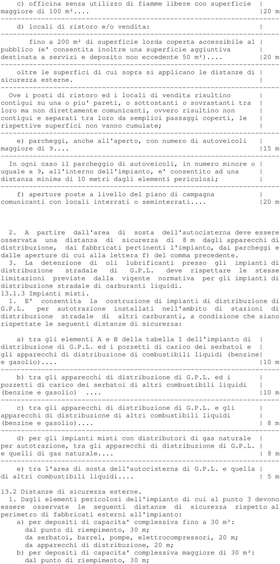 eccedente 50 m²)... 20 m oltre le superfici di cui sopra si applicano le distanze di sicurezza esterne.