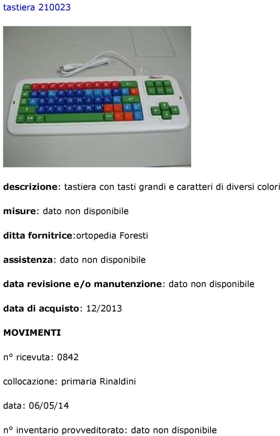 fornitrice:ortopedia Foresti data di acquisto: