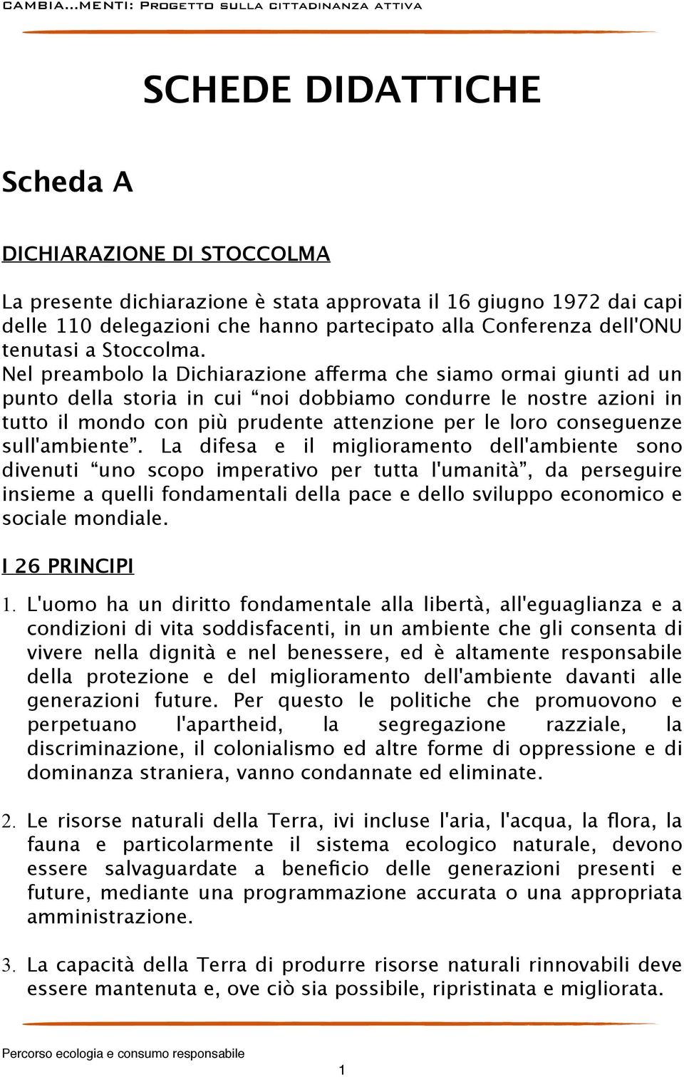 Nel preambolo la Dichiarazione afferma che siamo ormai giunti ad un punto della storia in cui noi dobbiamo condurre le nostre azioni in tutto il mondo con più prudente attenzione per le loro