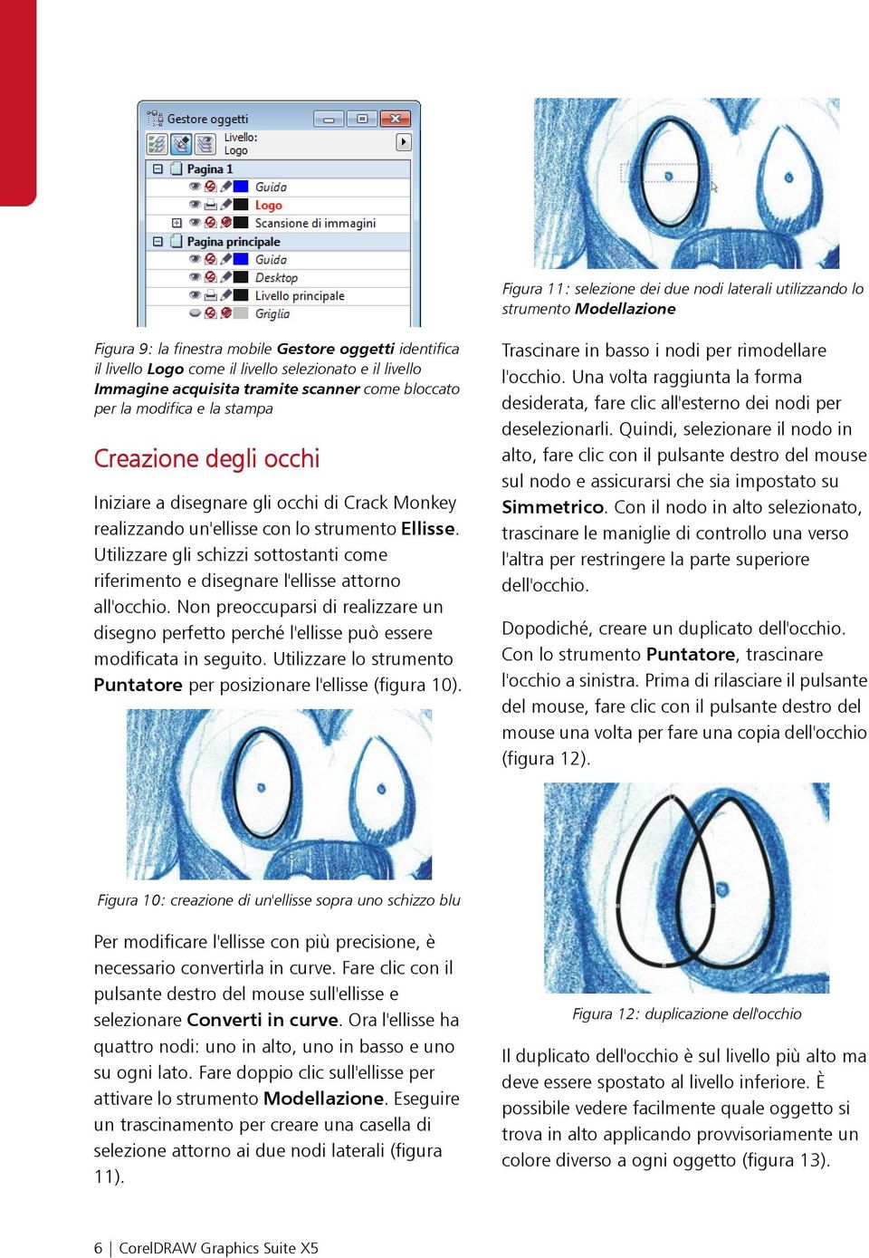 Utilizzare gli schizzi sottostanti come riferimento e disegnare l'ellisse attorno all'occhio. Non preoccuparsi di realizzare un disegno perfetto perché l'ellisse può essere modificata in seguito.