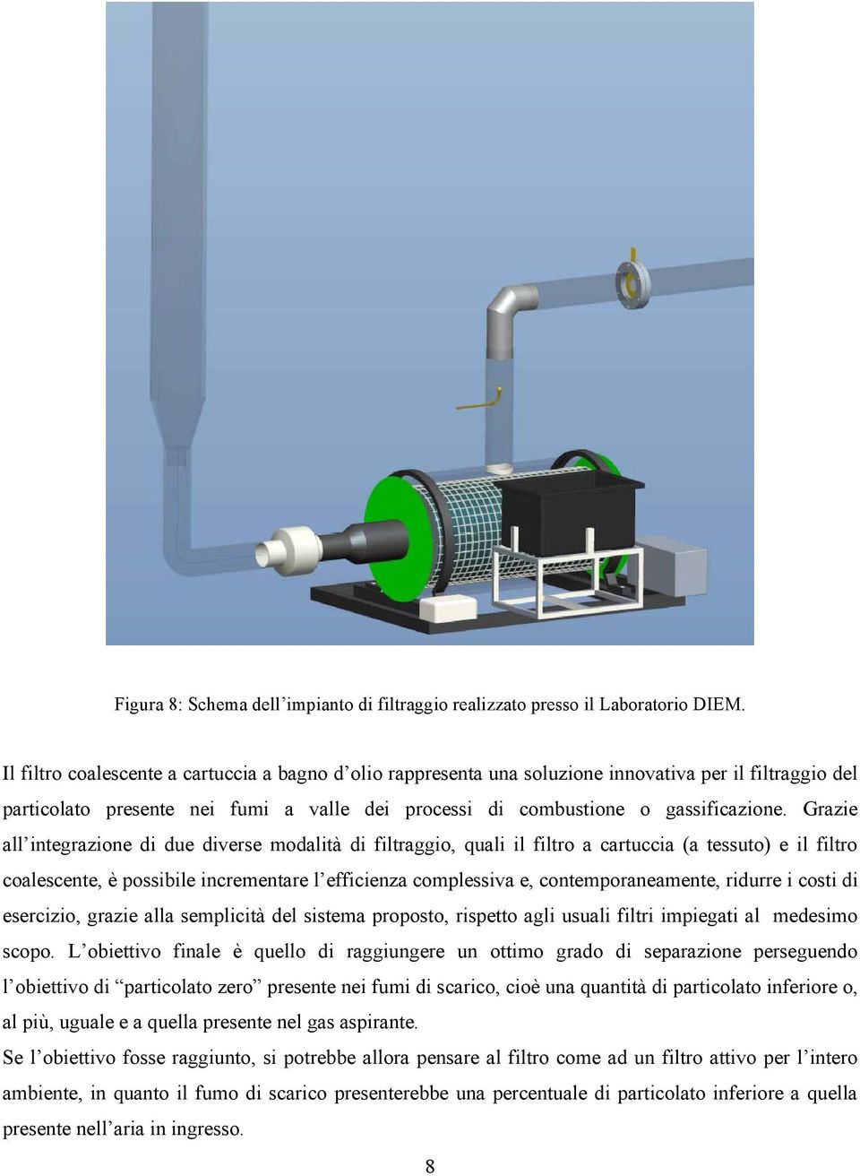 Grazie all integrazione di due diverse modalità di filtraggio, quali il filtro a cartuccia (a tessuto) e il filtro coalescente, è possibile incrementare l efficienza complessiva e,