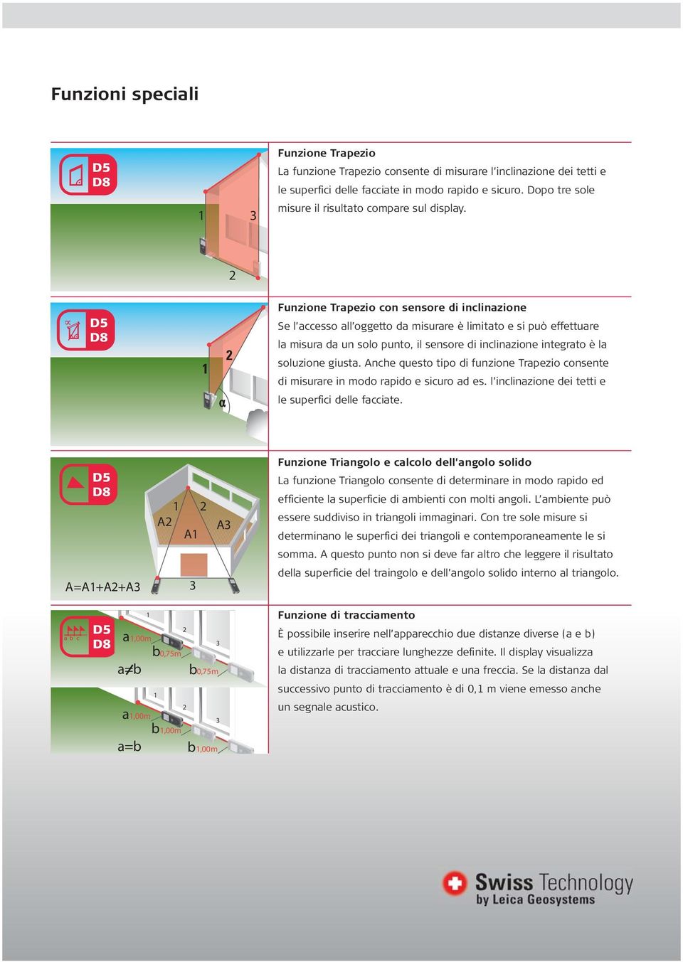 Funzione Trapezio con sensore di inclinazione Se l accesso all oggetto da misurare è limitato e si può effettuare la misura da un solo punto, il sensore di inclinazione integrato è la soluzione