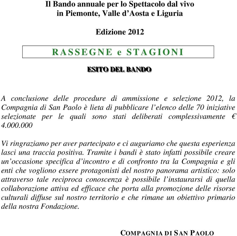 000 Vi ringraziamo per aver partecipato e ci auguriamo che questa esperienza lasci una traccia positiva.