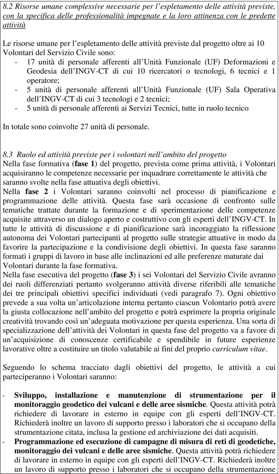 cui 10 ricercatori o tecnologi, 6 tecnici e 1 operatore; - 5 unità di personale afferenti all Unità Funzionale (UF) Sala Operativa dell INGV-CT di cui 3 tecnologi e 2 tecnici; - 5 unità di personale