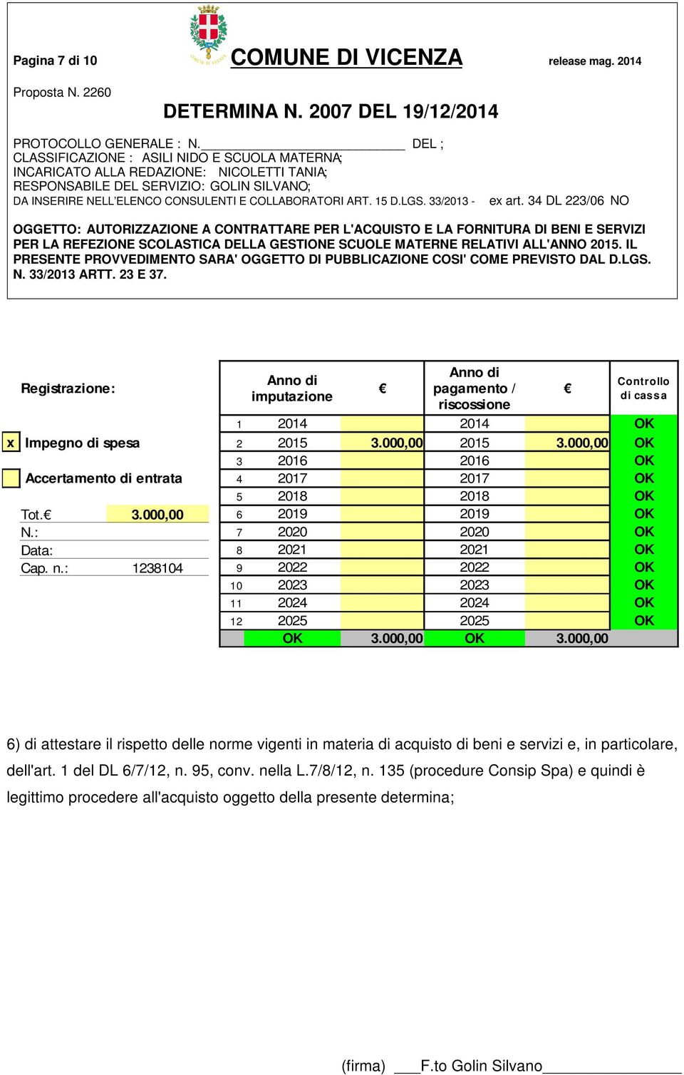 000,00 OK 3 2016 2016 OK Accertamento di entrata 4 2017 2017 OK 5 2018 2018 OK Tot. 3.000,00 6 2019 2019 OK N.: 7 2020 2020 OK Data: 8 2021 2021 OK Cap. n.