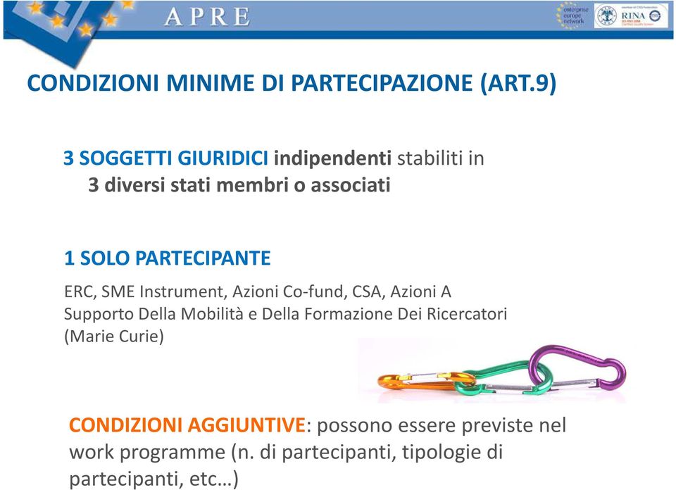 PARTECIPANTE ERC, SME Instrument, Azioni Co-fund, CSA, Azioni A Supporto Della Mobilità e Della
