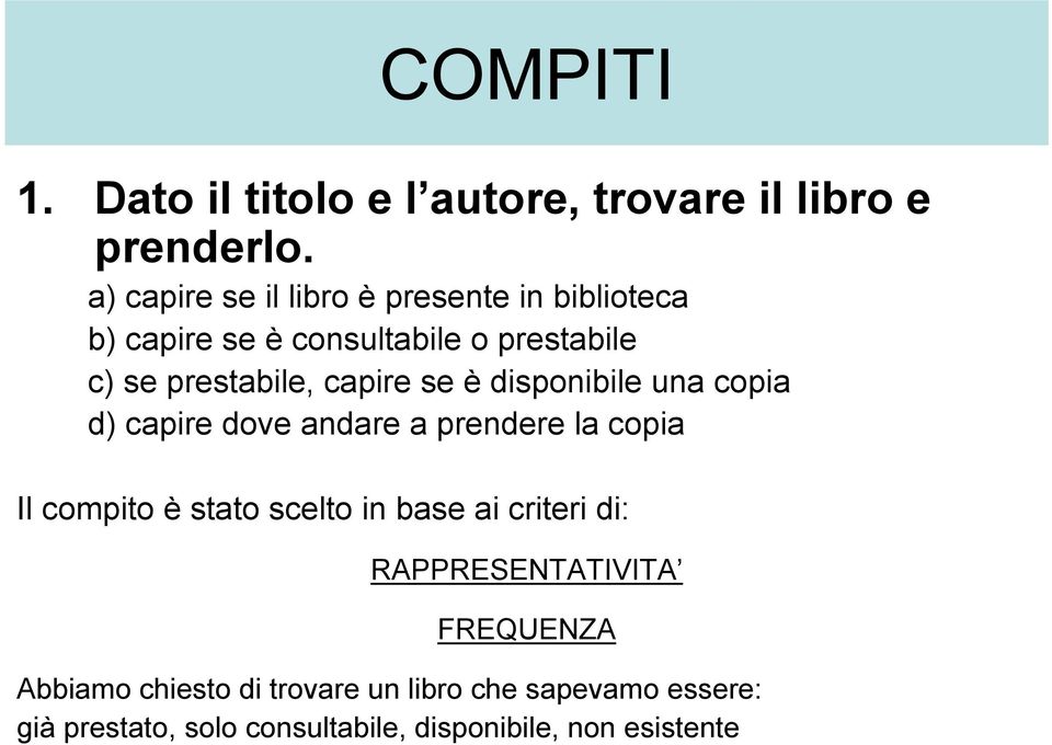 capire se è disponibile una copia d) capire dove andare a prendere la copia Il compito è stato scelto in base