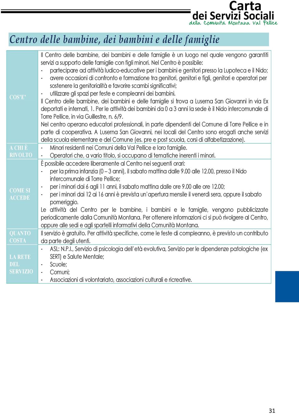 genitori e operatori per sostenere la genitorialità e favorire scambi significativi; - utilizzare gli spazi per feste e compleanni dei bambini.