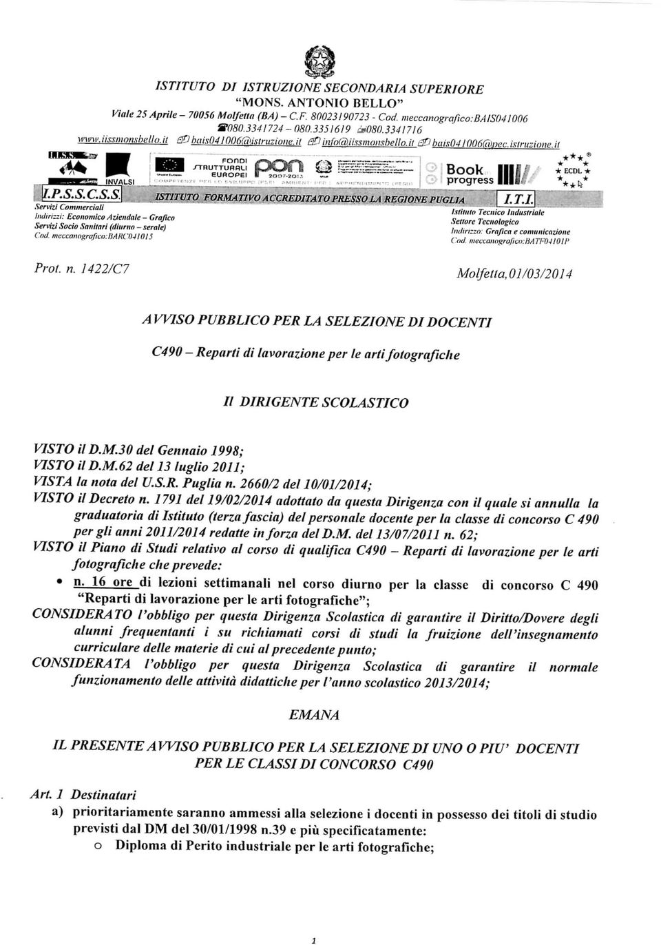 od. meccanografico: BA ItC.