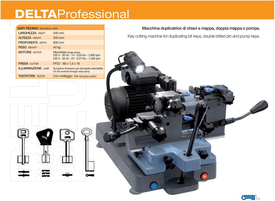 400 rpm FRESA CUTTER FP22-80 x 1,5 x 16 ILLUMINAZIONE LAMP TASTATORE TASTER Sul piano di lavoro con lampada orientabile On the worksite