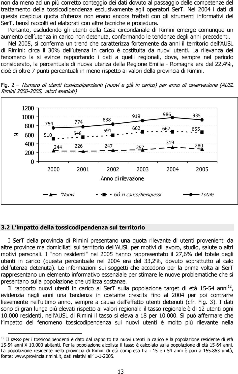 Pertanto, escludendo gli utenti della Casa circondariale di Rimini emerge comunque un aumento dell utenza in carico non detenuta, confermando le tendenze degli anni precedenti.