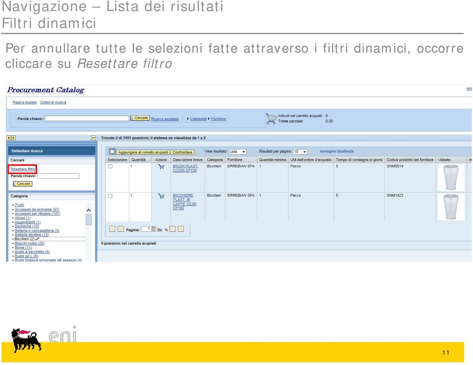 selezioni fatte attraverso i filtri