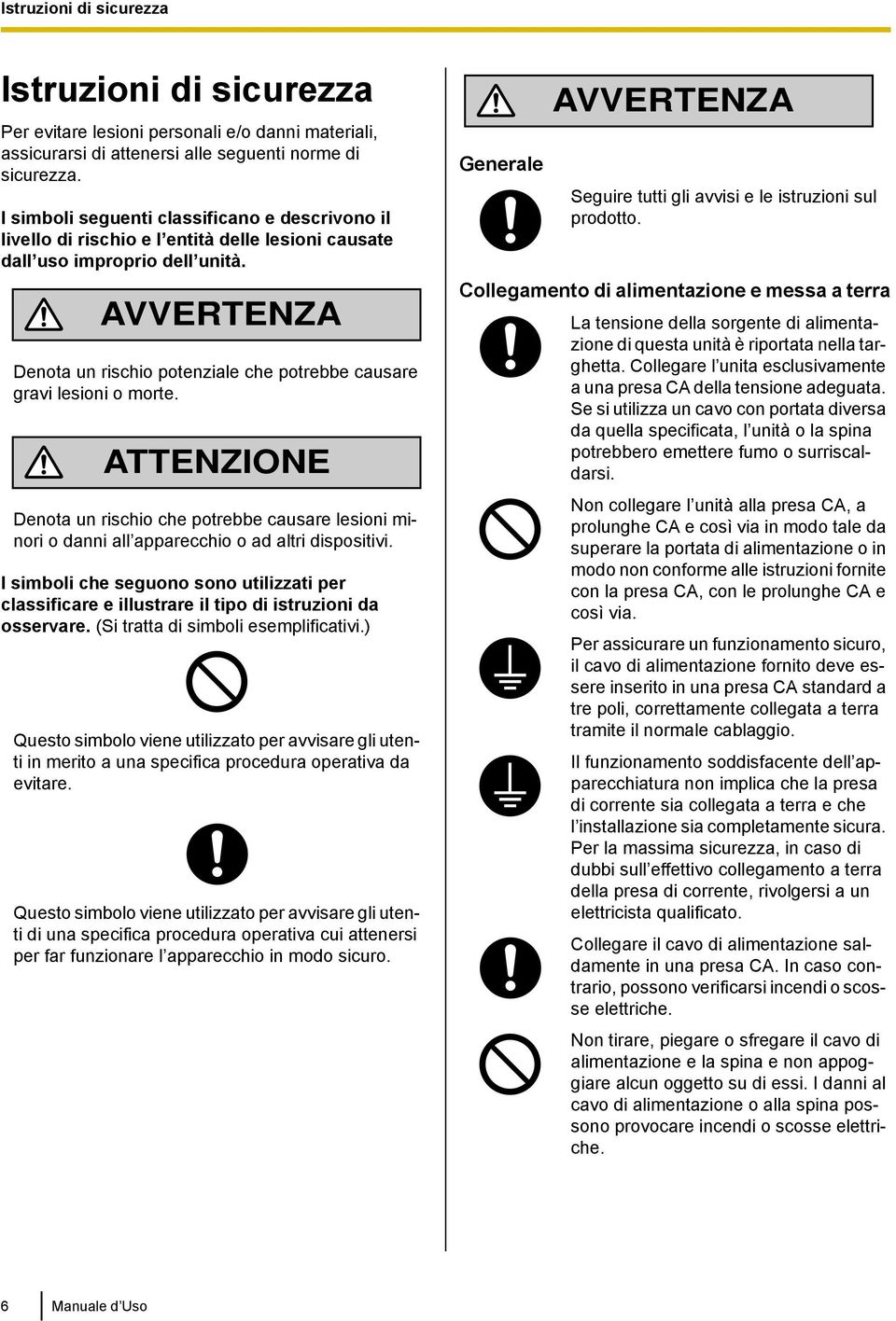 AVVERTENZA Denota un rischio potenziale che potrebbe causare gravi lesioni o morte. ATTENZIONE Denota un rischio che potrebbe causare lesioni minori o danni all apparecchio o ad altri dispositivi.