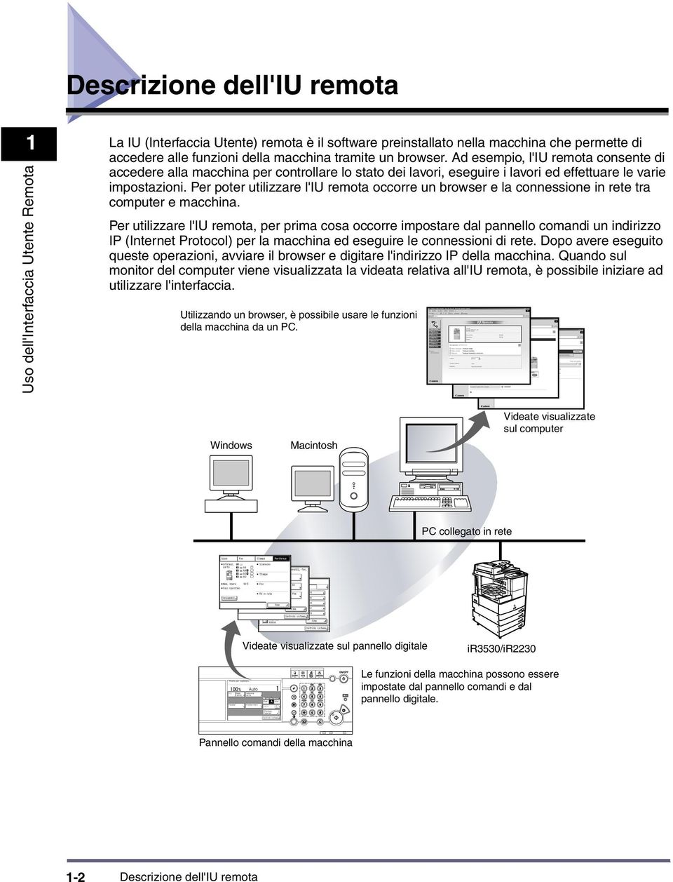 Per poter utilizzare l'iu remota occorre un browser e la connessione in rete tra computer e macchina.