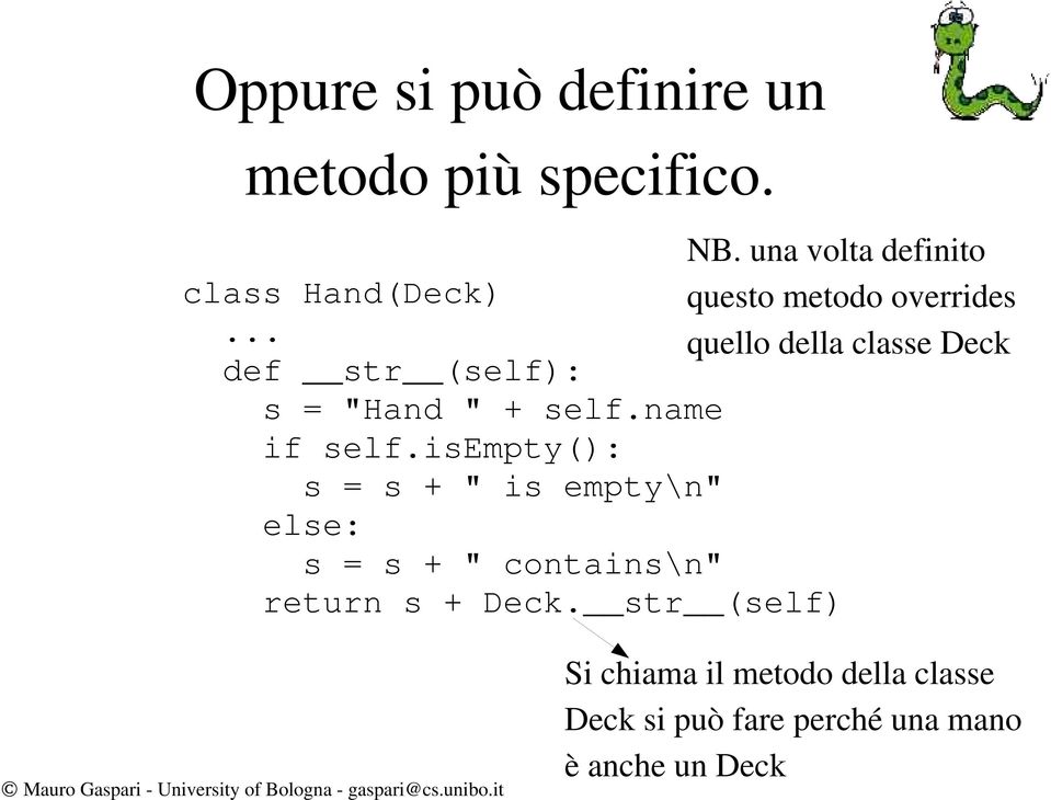 .. quello della classe Deck def str (self): s = "Hand " + self.name if self.