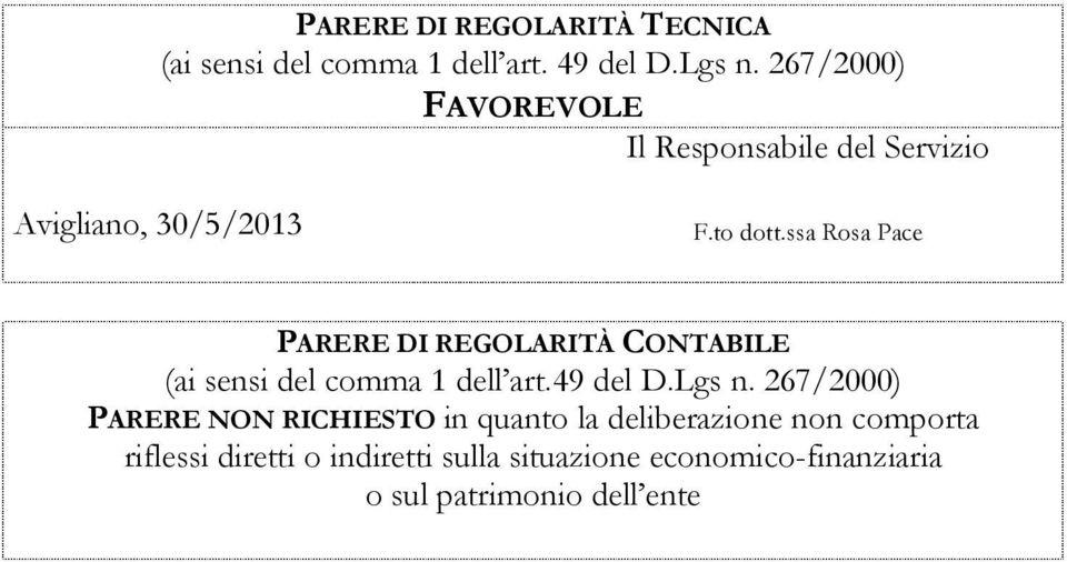 ssa Rosa Pace PARERE DI REGOLARITÀ CONTABILE (ai sensi del comma 1 dell art.49 del D.Lgs n.