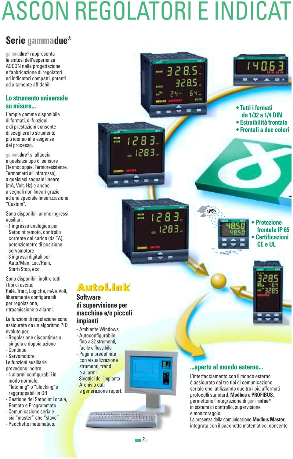 gammadue si allaccia a qualsiasi tipo di sensore (Termocoppie, Termoresistenze, Termometri all infrarosso), a qualsiasi segnale lineare (ma, Volt, Hz) e anche a segnali non lineari grazie ad una