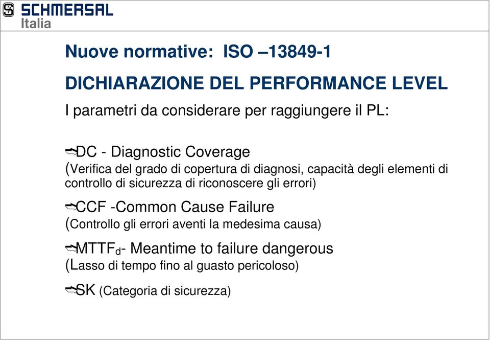 di sicurezza di riconoscere gli errori) CCF -Common Cause Failure (Controllo gli errori aventi la medesima