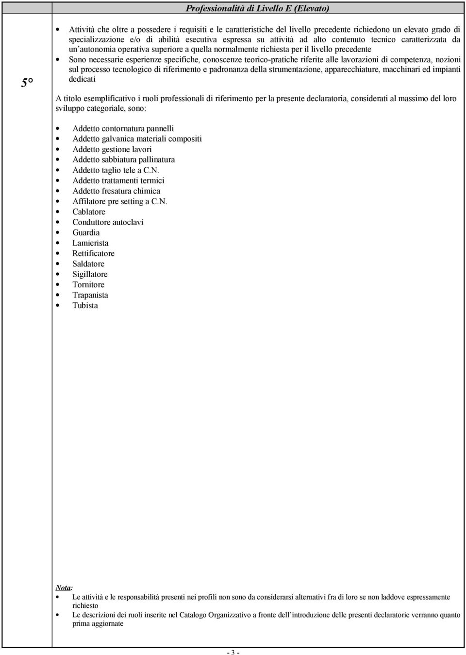 specifiche, conoscenze teorico-pratiche riferite alle lavorazioni di competenza, nozioni sul processo tecnologico di riferimento e padronanza della strumentazione, apparecchiature, macchinari ed