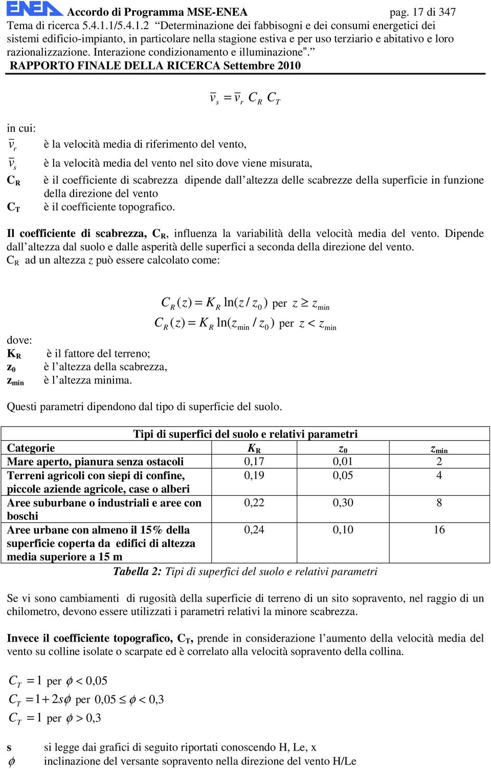 dall altezza delle scabrezze della superficie in funzione della direzione del vento è il coefficiente topografico.