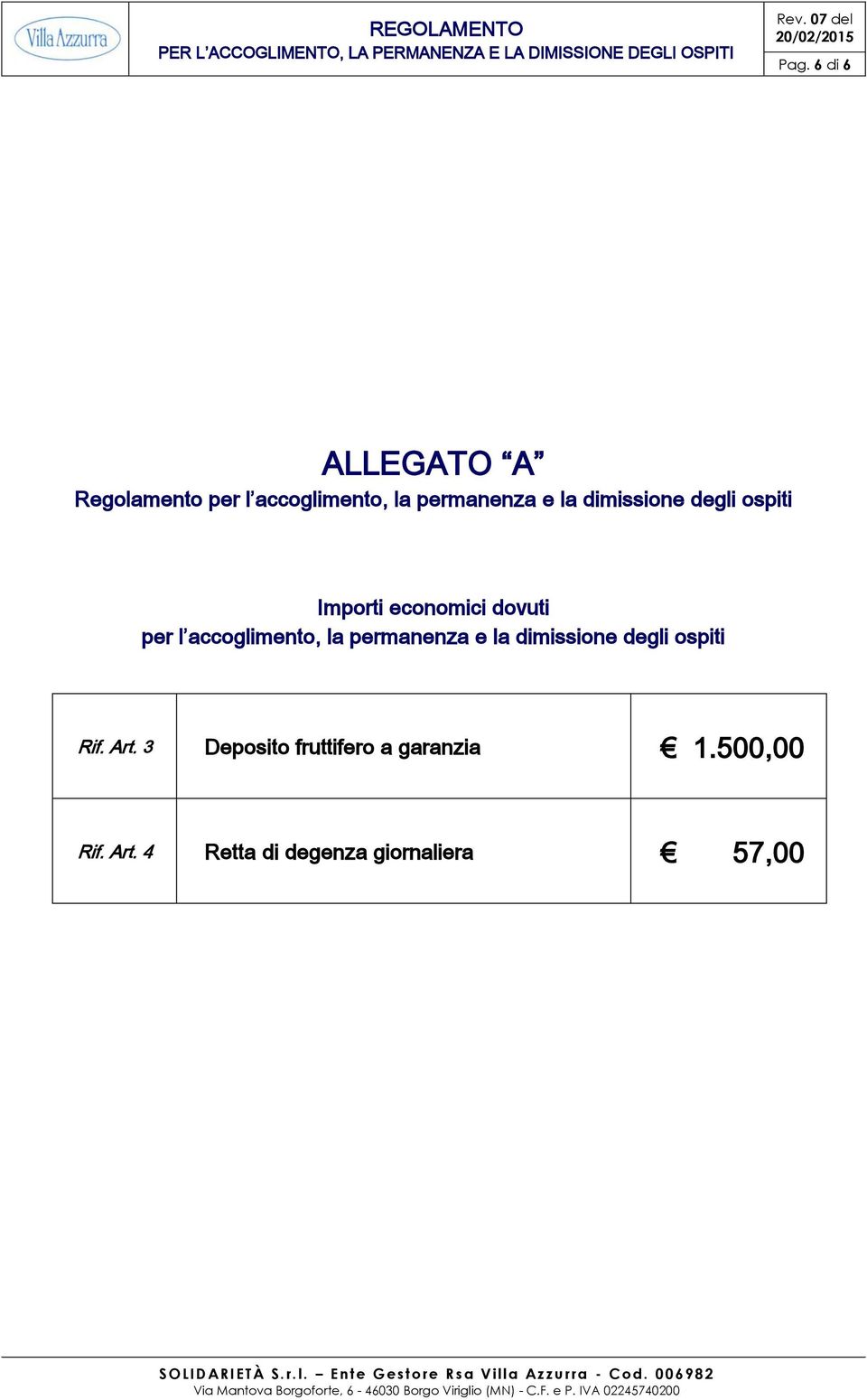 accoglimento, la permanenza e la dimissione degli ospiti Rif. Art.