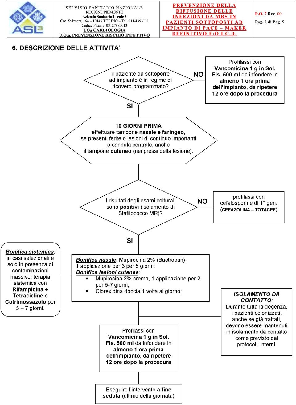 cannula centrale, anche il tampone cutaneo (nei pressi della lesione). I risultati degli esami colturali sono positivi (isolamento di Stafilococco M)? NO profilassi con cefalosporine di 1 gen.