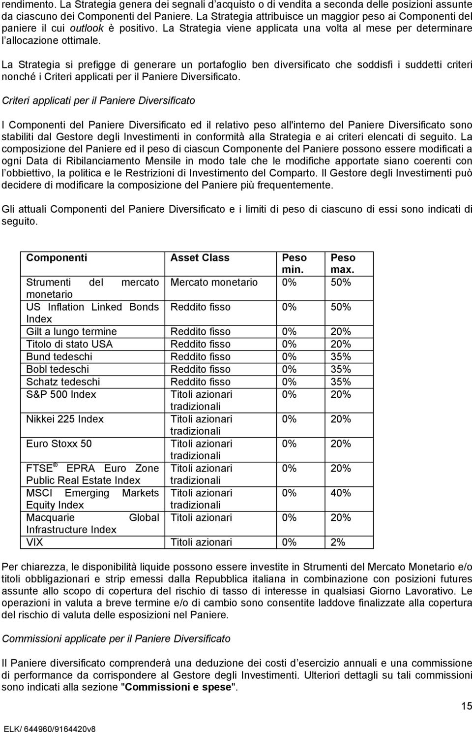 La Strategia si prefigge di generare un portafoglio ben diversificato che soddisfi i suddetti criteri nonché i Criteri applicati per il Paniere Diversificato.
