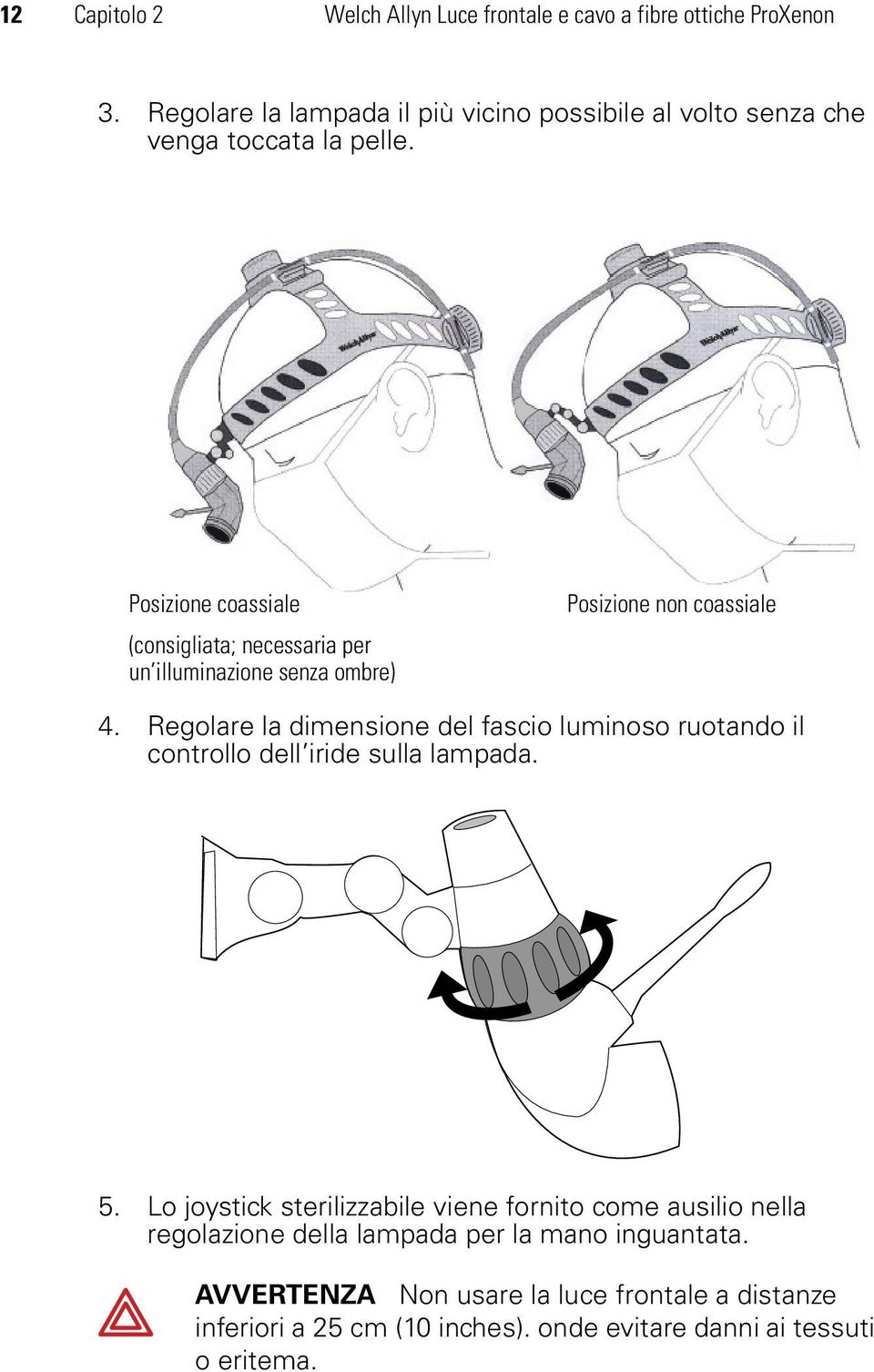 Posizione coassiale (consigliata; necessaria per un illuminazione senza ombre) Posizione non coassiale 4.