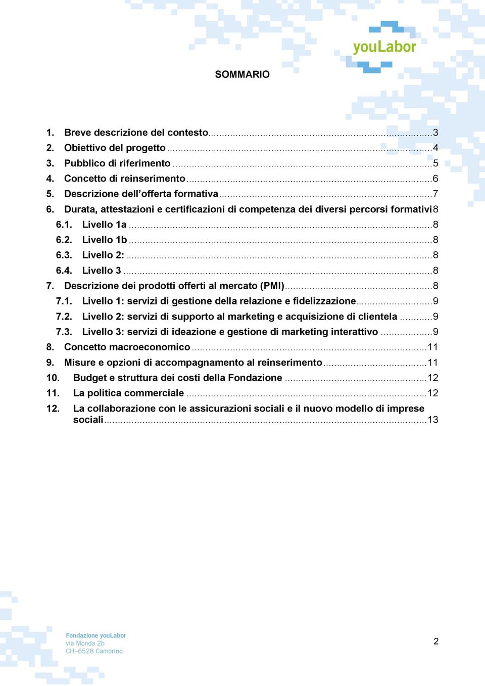 Descrizione dei prodotti offerti al mercato (PMI)... 8 7.1. Livello 1: servizi di gestione della relazione e fidelizzazione... 9 7.2.