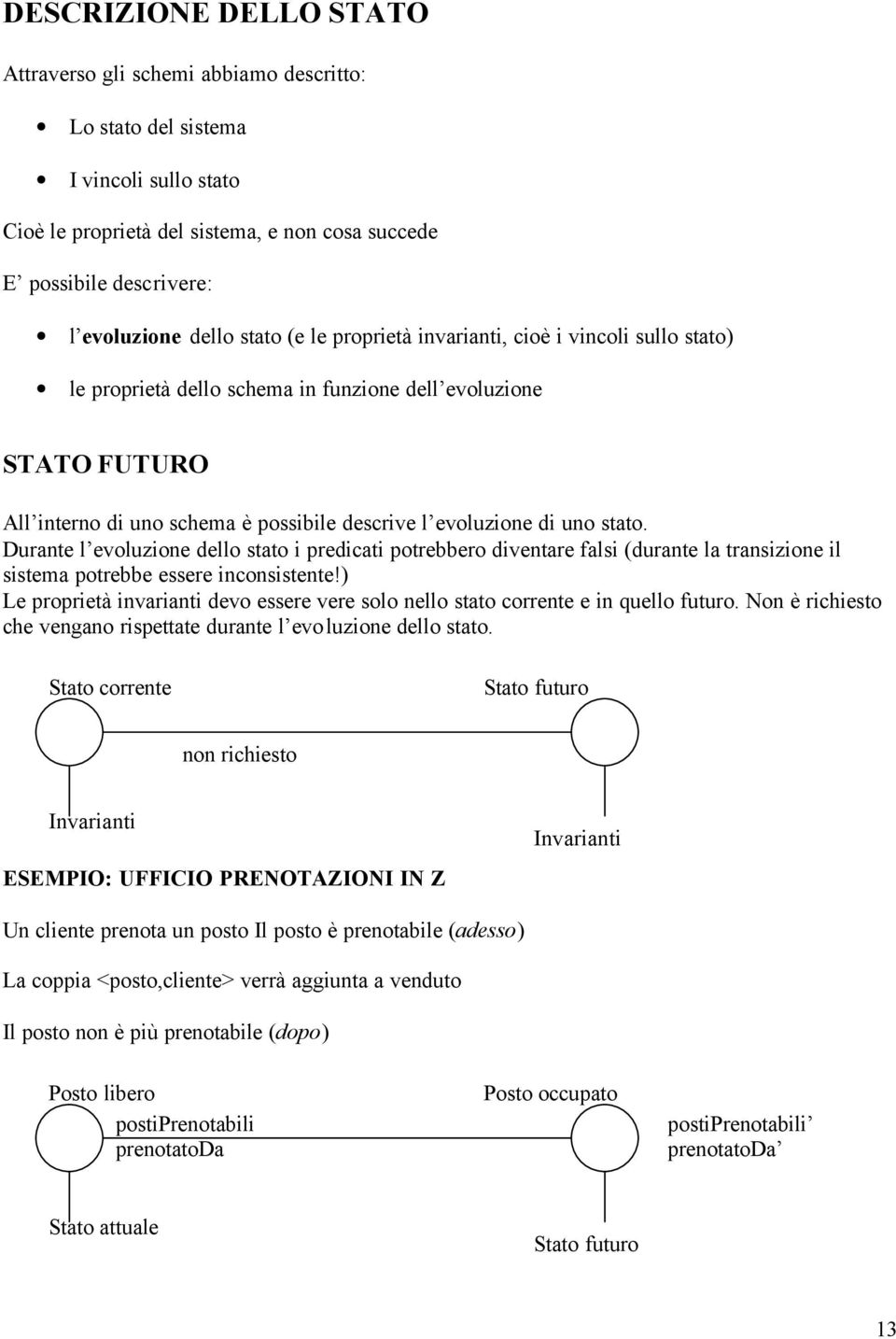 uno stato. Durante l evoluzione dello stato i predicati potrebbero diventare falsi (durante la transizione il sistema potrebbe essere inconsistente!