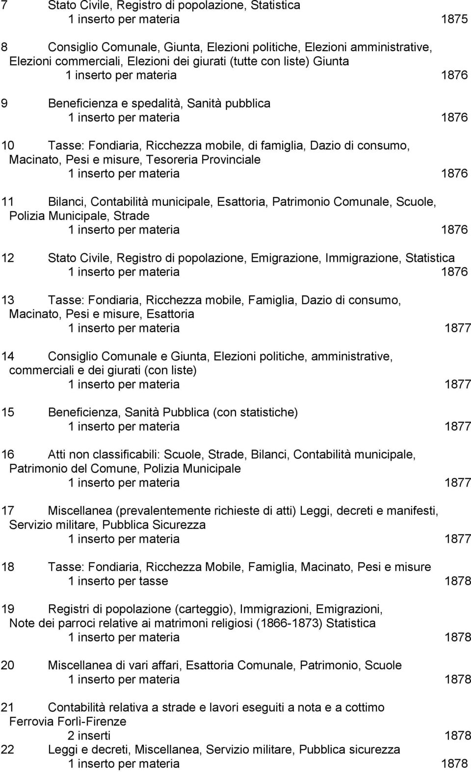 Macinato, Pesi e misure, Tesoreria Provinciale 1 inserto per materia 1876 11 Bilanci, Contabilità municipale, Esattoria, Patrimonio Comunale, Scuole, Polizia Municipale, Strade 1 inserto per materia