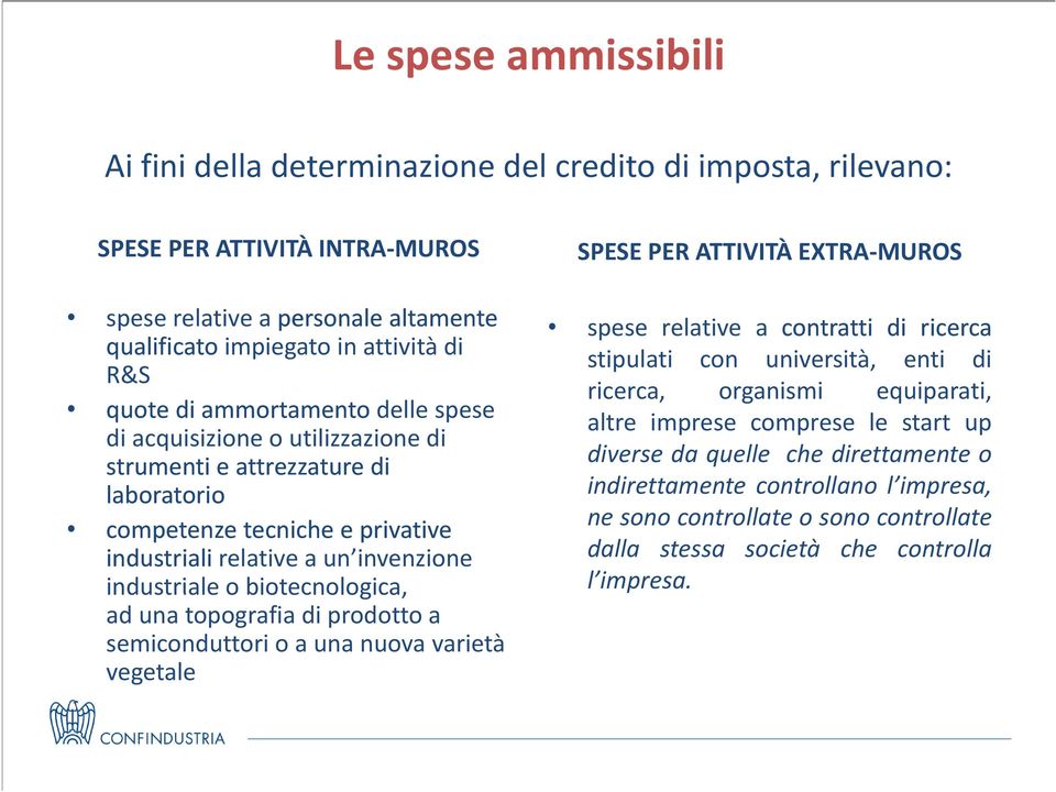 biotecnologica, ad una topografia di prodotto a semiconduttori o a una nuova varietà vegetale SPESE PER ATTIVITÀ EXTRA MUROS spese relative a contratti di ricerca stipulati con università, enti di