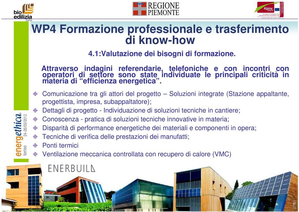 Comunicazione tra gli attori del progetto Soluzioni integrate (Stazione appaltante, progettista, impresa, subappaltatore); Dettagli di progetto - Individuazione di soluzioni tecniche