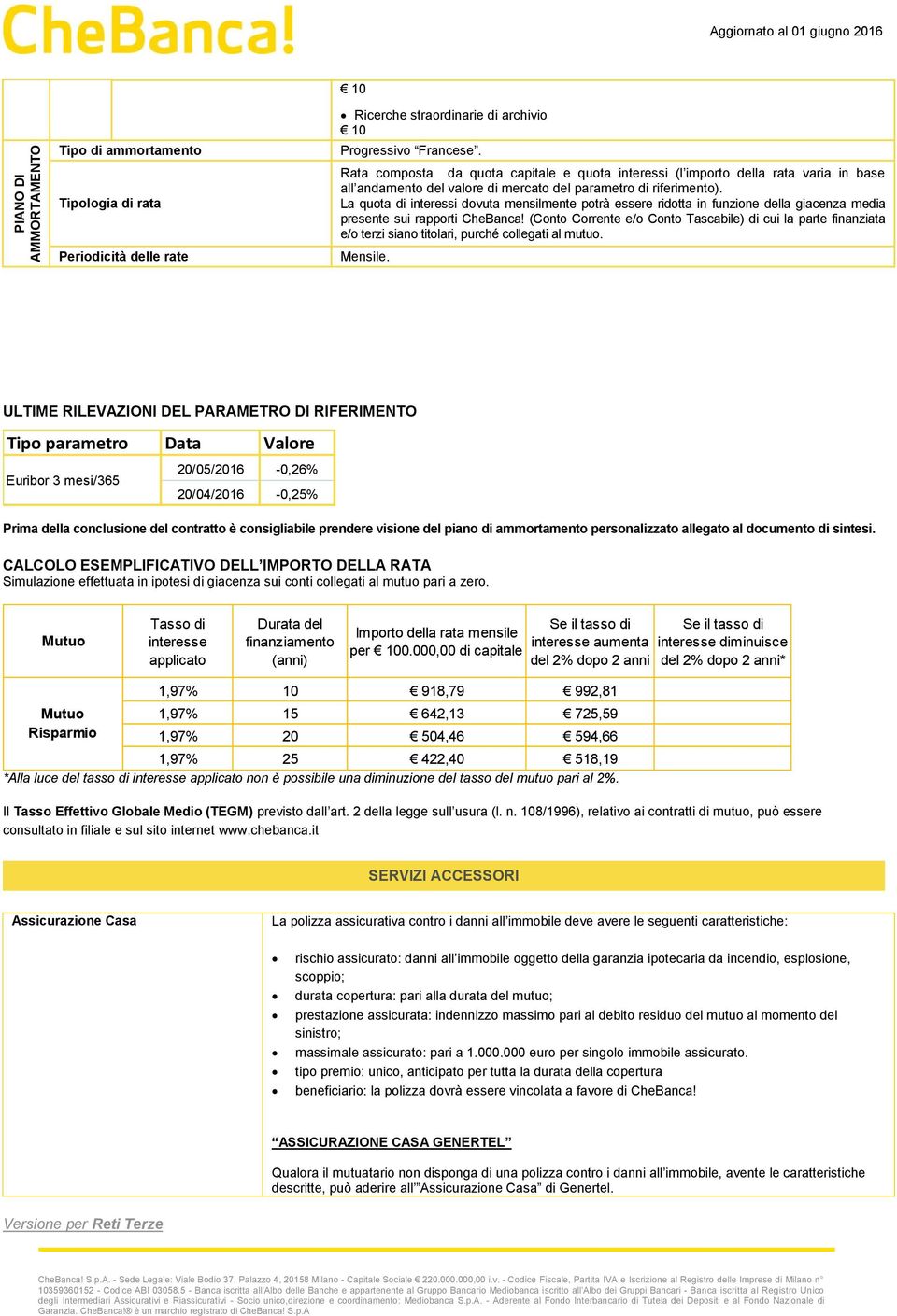 La quota di interessi dovuta mensilmente potrà essere ridotta in funzione della giacenza media presente sui rapporti CheBanca!