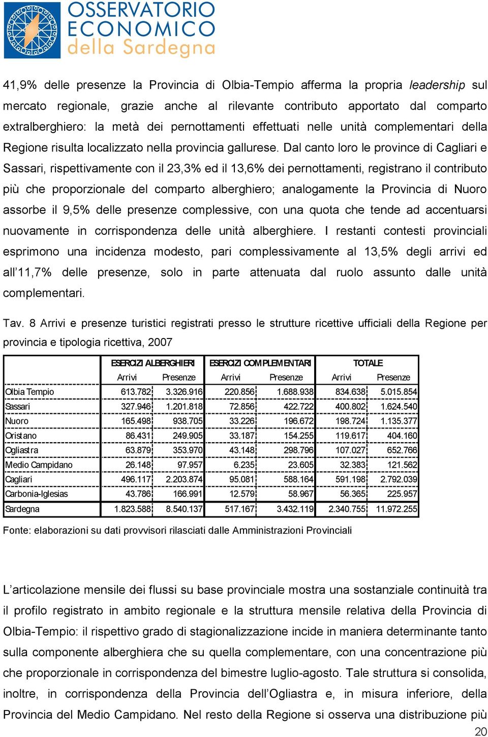 Dal canto loro le province di Cagliari e Sassari, rispettivamente con il 23,3% ed il 13,6% dei pernottamenti, registrano il contributo più che proporzionale del comparto alberghiero; analogamente la