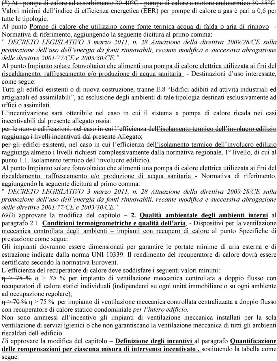 Al punto Pompe di calore che utilizzino come fonte termica acqua di falda o aria di rinnovo - Normativa di riferimento, aggiungendo la seguente dicitura al primo comma: DECRETO LEGISLATIVO 3 marzo