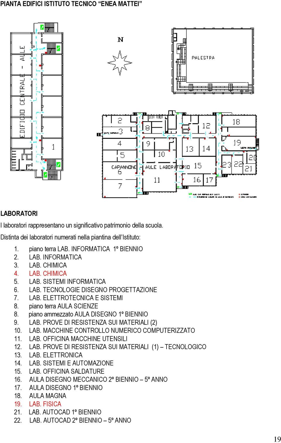 piano terra AULA SCIENZE 8. piano ammezzato AULA DISEGNO 1º BIENNIO 9. LAB. PROVE DI RESISTENZA SUI MATERIALI (2) 10. LAB. MACCHINE CONTROLLO NUMERICO COMPUTERIZZATO 11. LAB. OFFICINA MACCHINE UTENSILI 12.