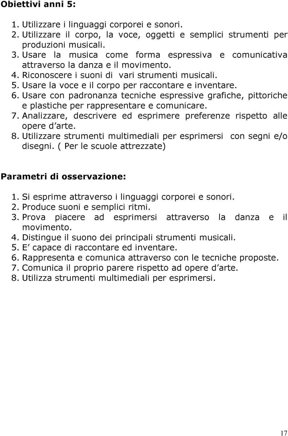 Usare con padronanza tecniche espressive grafiche, pittoriche e plastiche per rappresentare e comunicare. 7. Analizzare, descrivere ed esprimere preferenze rispetto alle opere d arte. 8.