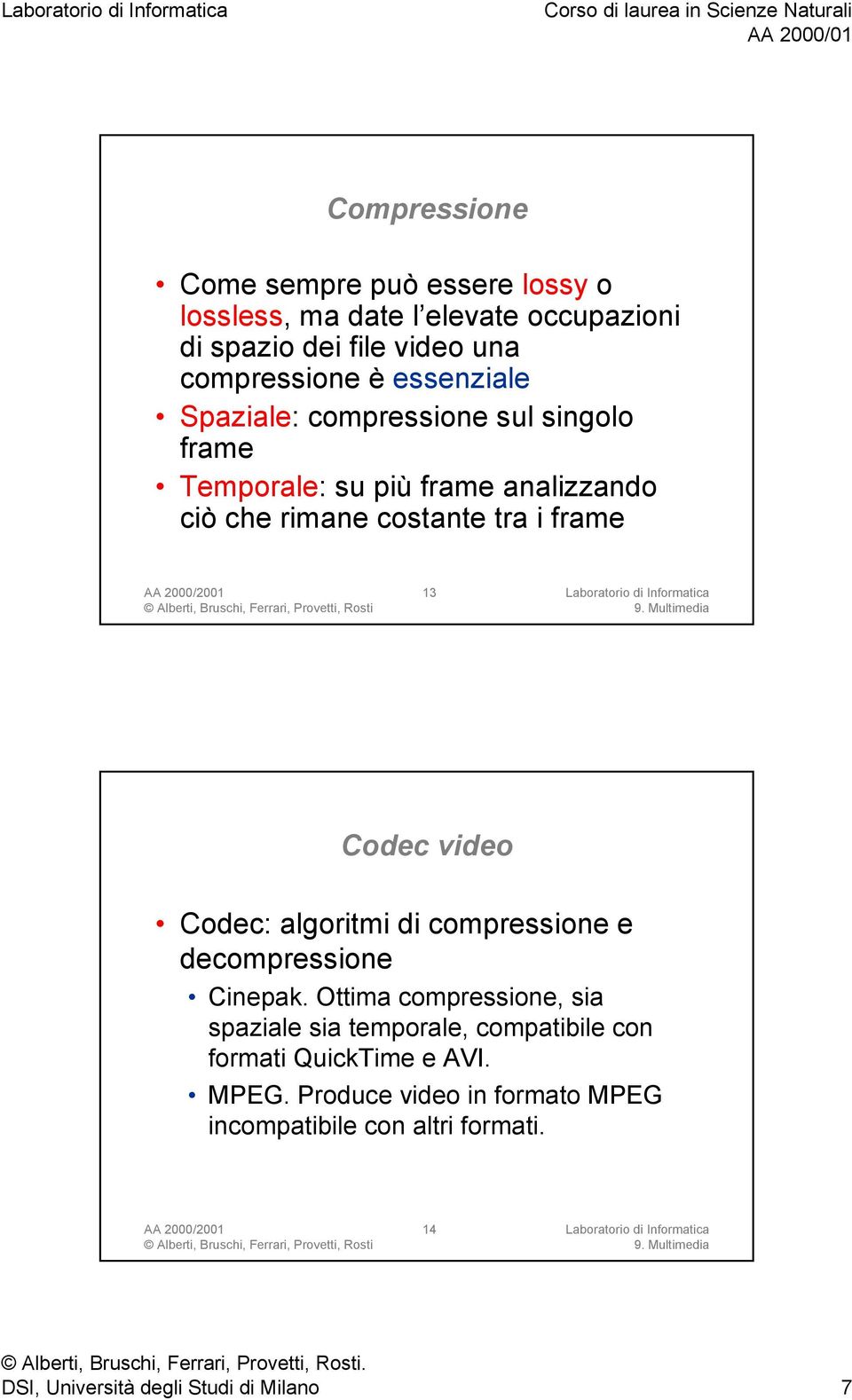 Codec video Codec: algoritmi di compressione e decompressione Cinepak.